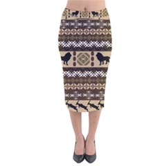 Lion African Vector Pattern Velvet Midi Pencil Skirt by BangZart