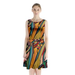 Vivid Colours Sleeveless Waist Tie Chiffon Dress by BangZart