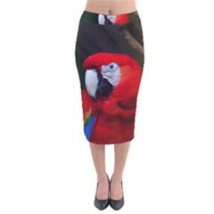 Scarlet Macaw Bird Velvet Midi Pencil Skirt by BangZart