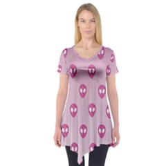 Alien Pattern Pink Short Sleeve Tunic  by BangZart