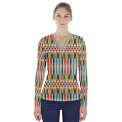 Festive Pattern V-neck Long Sleeve Top by linceazul