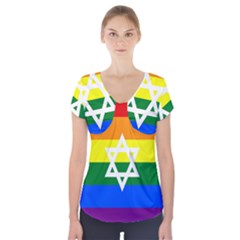 Gay Pride Israel Flag Short Sleeve Front Detail Top by Valentinaart