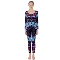 Kaleidoscope Mandala Purple Pattern Art Long Sleeve Catsuit by paulaoliveiradesign