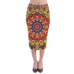 Fractal Mandala Abstract Pattern Velvet Midi Pencil Skirt by paulaoliveiradesign