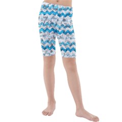 Baby Blue Chevron Grunge Kids  Mid Length Swim Shorts by designworld65