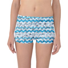 Baby Blue Chevron Grunge Boyleg Bikini Bottoms by designworld65