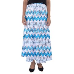 Baby Blue Chevron Grunge Flared Maxi Skirt by designworld65