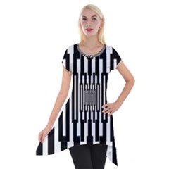 Black Stripes Endless Window Short Sleeve Side Drop Tunic by designworld65