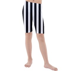 Black And White Stripes Kids  Mid Length Swim Shorts by designworld65