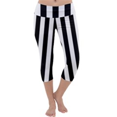 Black And White Stripes Capri Yoga Leggings by designworld65