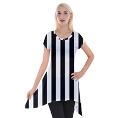 Black And White Stripes Short Sleeve Side Drop Tunic by designworld65