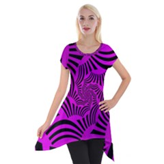 Black Spral Stripes Pink Short Sleeve Side Drop Tunic by designworld65