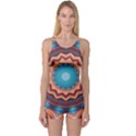 Blue Feather Mandala One Piece Boyleg Swimsuit View1