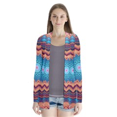 Blue Feather Mandala Drape Collar Cardigan by designworld65