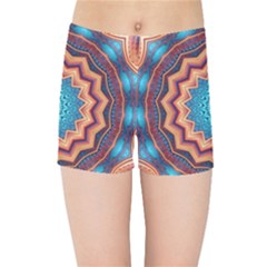 Blue Feather Mandala Kids Sports Shorts by designworld65