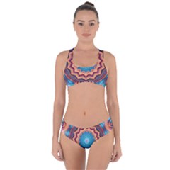 Blue Feather Mandala Criss Cross Bikini Set by designworld65