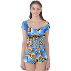 Gold Blue Bubbles Spiral Boyleg Leotard  by designworld65