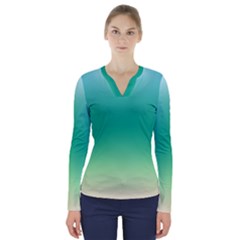 Sealife Green Gradient V-neck Long Sleeve Top by designworld65