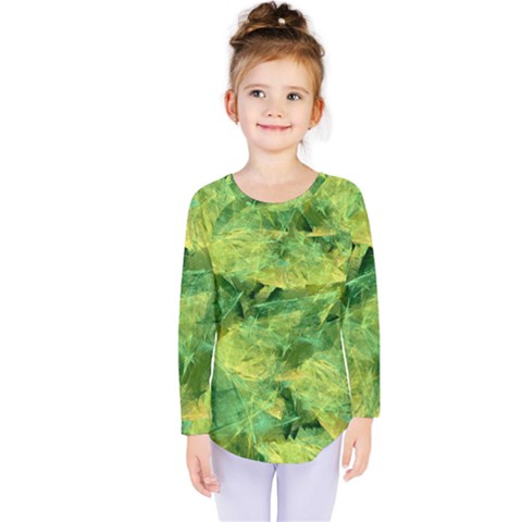 Green Springtime Leafs Kids  Long Sleeve Tee by designworld65