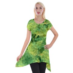 Green Springtime Leafs Short Sleeve Side Drop Tunic by designworld65