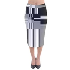 Black And White Endless Window Velvet Midi Pencil Skirt by designworld65