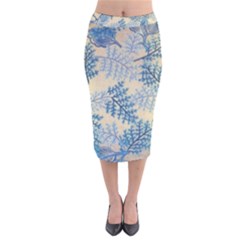 Fabric Embroidery Blue Texture Velvet Midi Pencil Skirt by paulaoliveiradesign