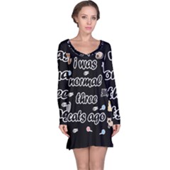 I Was Normal Three Cats Ago Long Sleeve Nightdress by Valentinaart