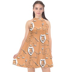 Lion Pattern Wallpaper Vector Halter Neckline Chiffon Dress  by Nexatart