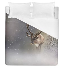 Santa Claus Reindeer In The Snow Duvet Cover (queen Size) by gatterwe