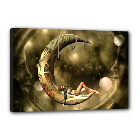 Steampunk Lady  In The Night With Moons Canvas 18  X 12  by FantasyWorld7