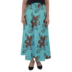 Chocolate Background Floral Pattern Flared Maxi Skirt by Nexatart