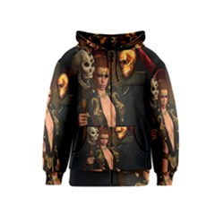 The Dark Side, Women With Skulls In The Night Kids  Zipper Hoodie by FantasyWorld7