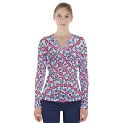 Multicolor Graphic Pattern V-neck Long Sleeve Top by dflcprints