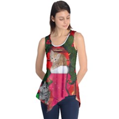 Christmas, Funny Kitten With Gifts Sleeveless Tunic by FantasyWorld7