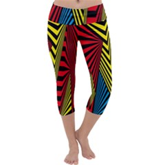 Door Pattern Line Abstract Illustration Waves Wave Chevron Red Blue Yellow Black Capri Yoga Leggings by Mariart