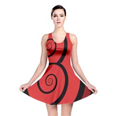 Double Spiral Thick Lines Black Red Reversible Skater Dress by Mariart