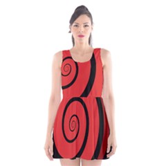 Double Spiral Thick Lines Black Red Scoop Neck Skater Dress by Mariart