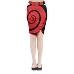 Double Spiral Thick Lines Black Red Midi Wrap Pencil Skirt by Mariart