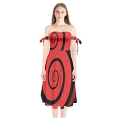 Double Spiral Thick Lines Black Red Shoulder Tie Bardot Midi Dress by Mariart