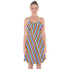 Lines Chevron Yellow Pink Blue Black White Cute Ruffle Detail Chiffon Dress by Mariart