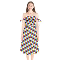 Lines Chevron Yellow Pink Blue Black White Cute Shoulder Tie Bardot Midi Dress by Mariart