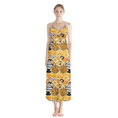 Amfora Leaf Yellow Flower Button Up Chiffon Maxi Dress by Mariart