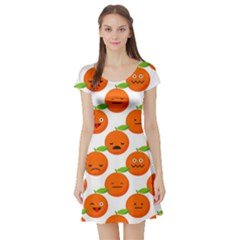 Seamless Background Orange Emotions Illustration Face Smile  Mask Fruits Short Sleeve Skater Dress by Mariart