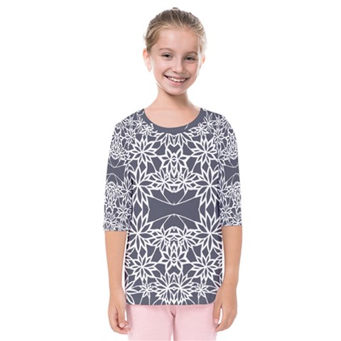 Blue White Lace Flower Floral Star Kids  Quarter Sleeve Raglan Tee by Mariart