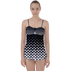 Gradient Circle Round Black Polka Babydoll Tankini Set by Mariart