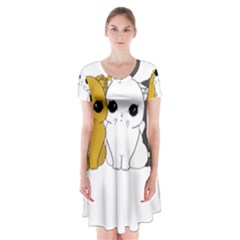 Cute Cats Short Sleeve V-neck Flare Dress by Valentinaart