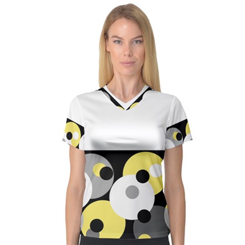 Black, Gray, Yellow Stripes And Dots V-neck Sport Mesh Tee by digitaldivadesigns