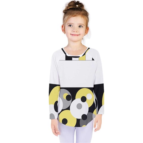 Black, Gray, Yellow Stripes And Dots Kids  Long Sleeve Tee by digitaldivadesigns