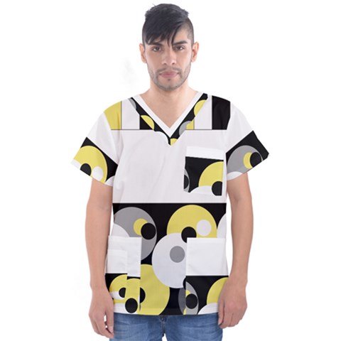 Black, Gray, Yellow Stripes And Dots Men s V-neck Scrub Top by digitaldivadesigns