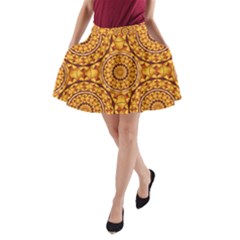 Golden Mandalas Pattern A-line Pocket Skirt by linceazul